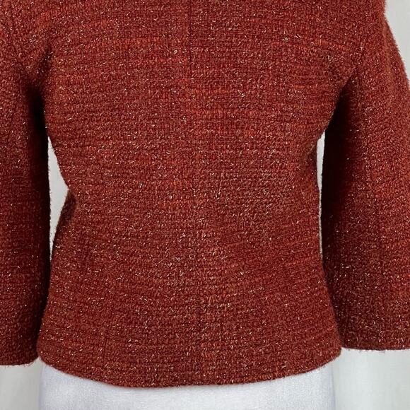 Lafayette 148 New York Brick Red Wool Tweed Iridescent Crop Jacket NWOT Size 2 - Picture 7 of 12